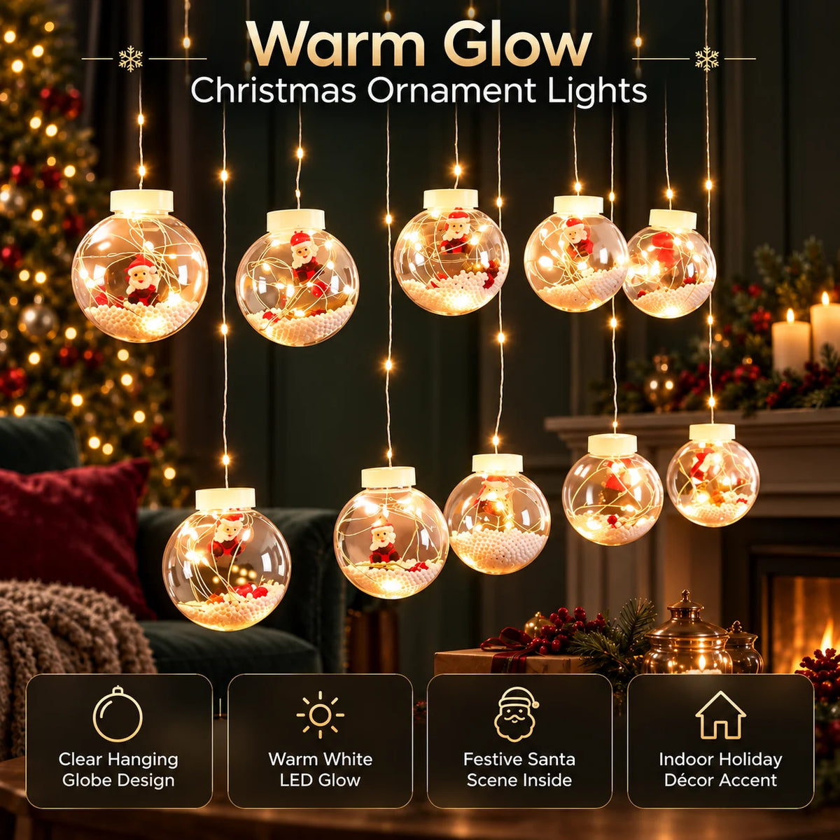 Curtain String Lights 10 LED Ornament Balls Connectable