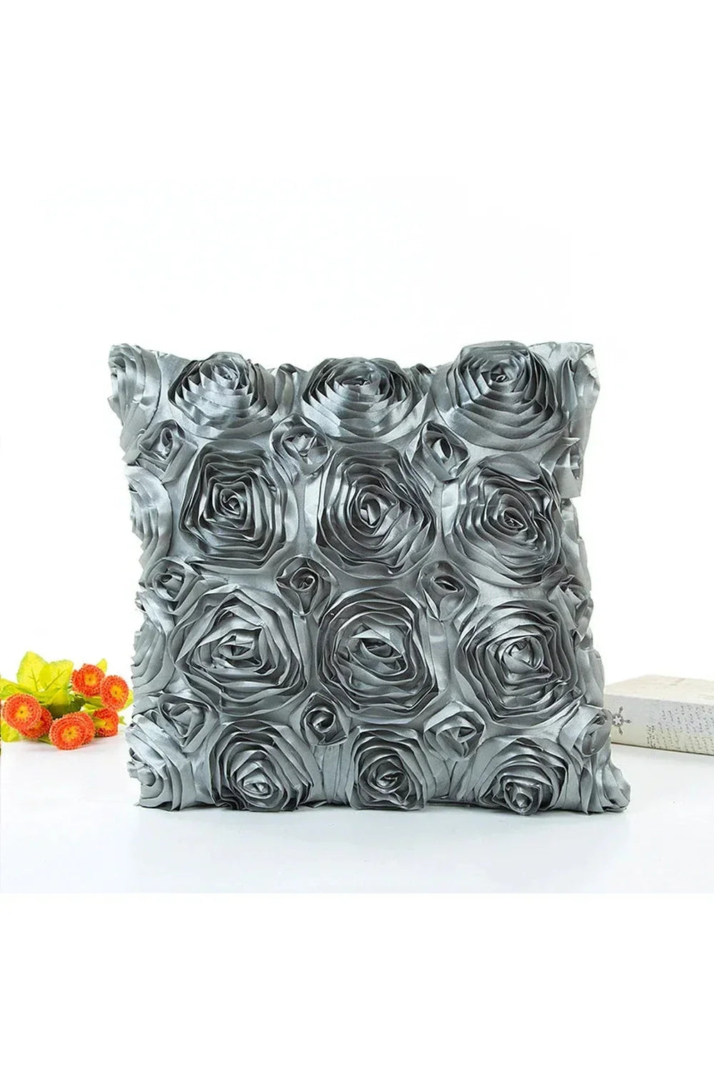 Cushion Cover 3D Rose Design Cotton Linen