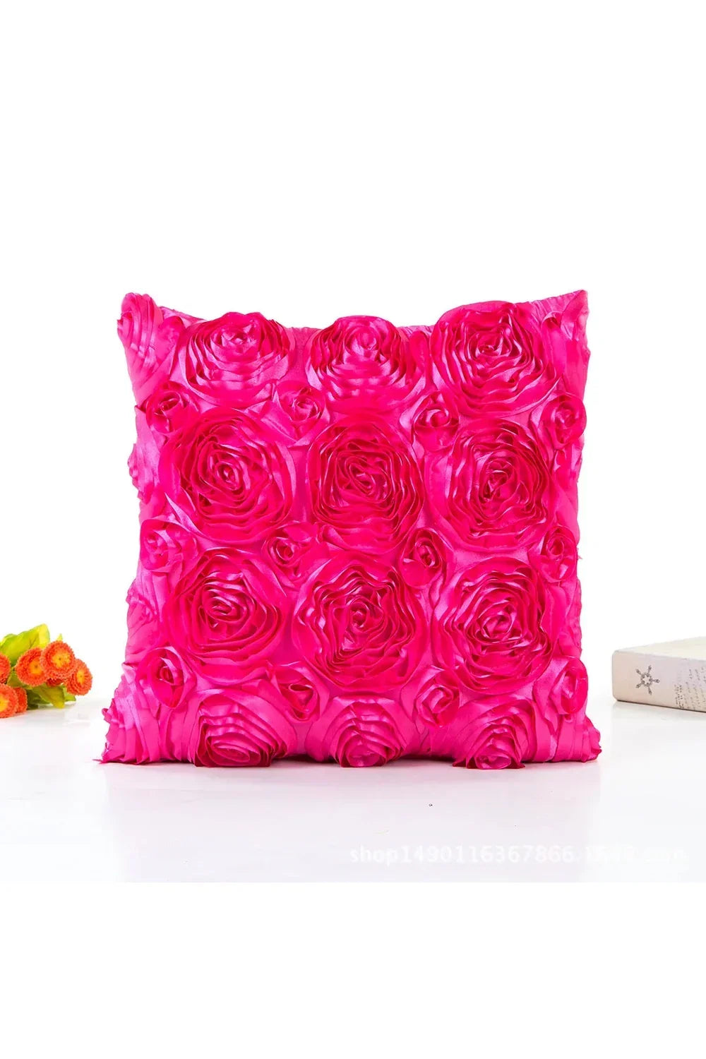 Cushion Cover 3D Rose Design Cotton Linen