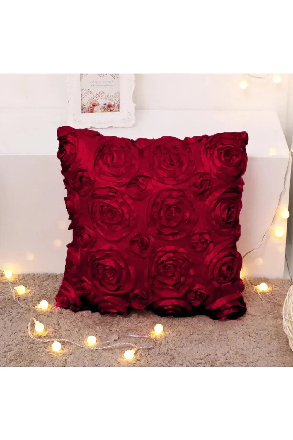 Cushion Cover 3D Rose Design Cotton Linen