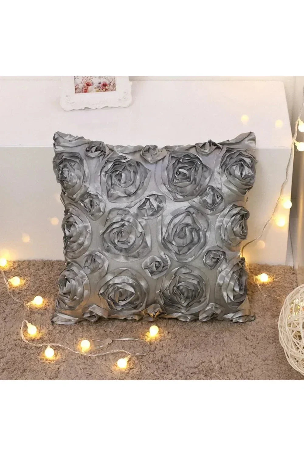 Cushion Cover 3D Rose Design Cotton Linen