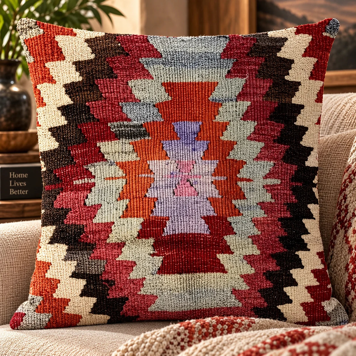 Cushion Cover Kilim Geometric Woven Fits 18 Inch