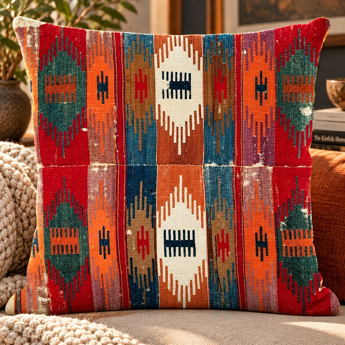 Cushion Cover Kilim Geometric Woven Fits 18 Inch
