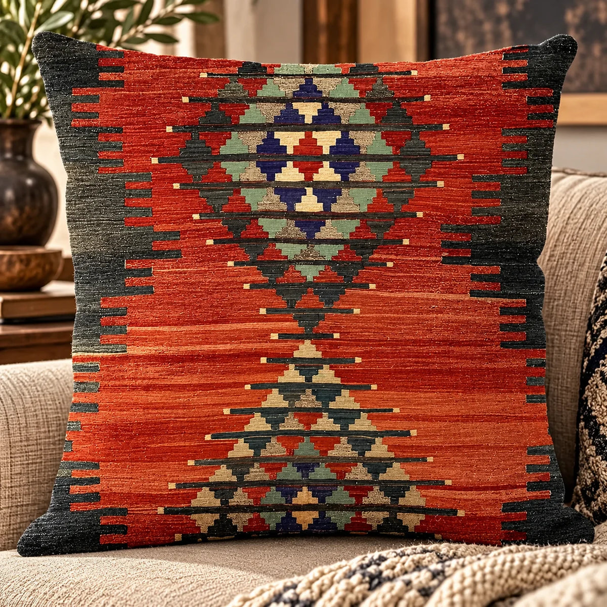 Cushion Cover Kilim Geometric Woven Fits 18 Inch