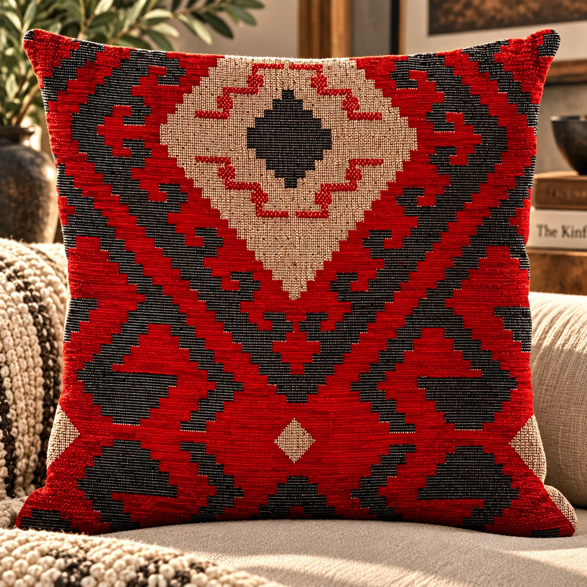 Cushion Cover Kilim Geometric Woven Fits 18 Inch