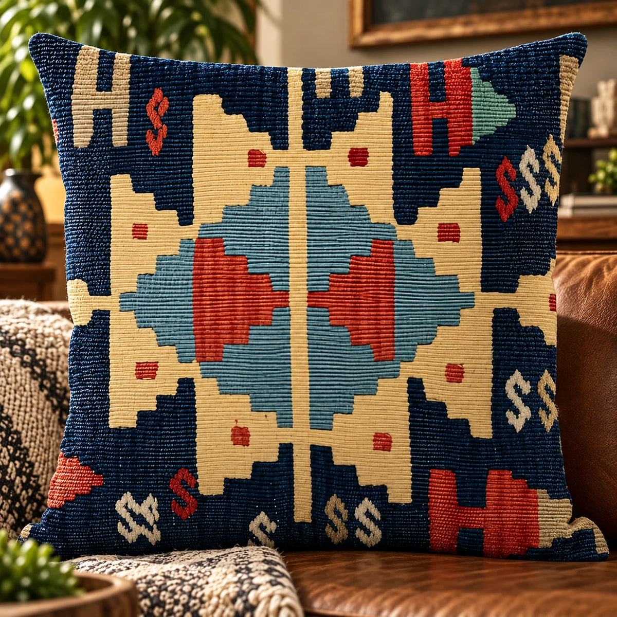 Cushion Cover Kilim Geometric Woven Fits 18 Inch