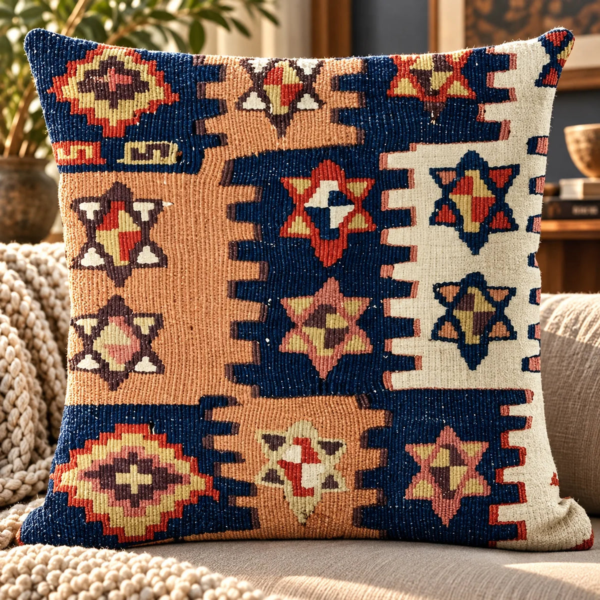 Cushion Cover Kilim Geometric Woven Fits 18 Inch