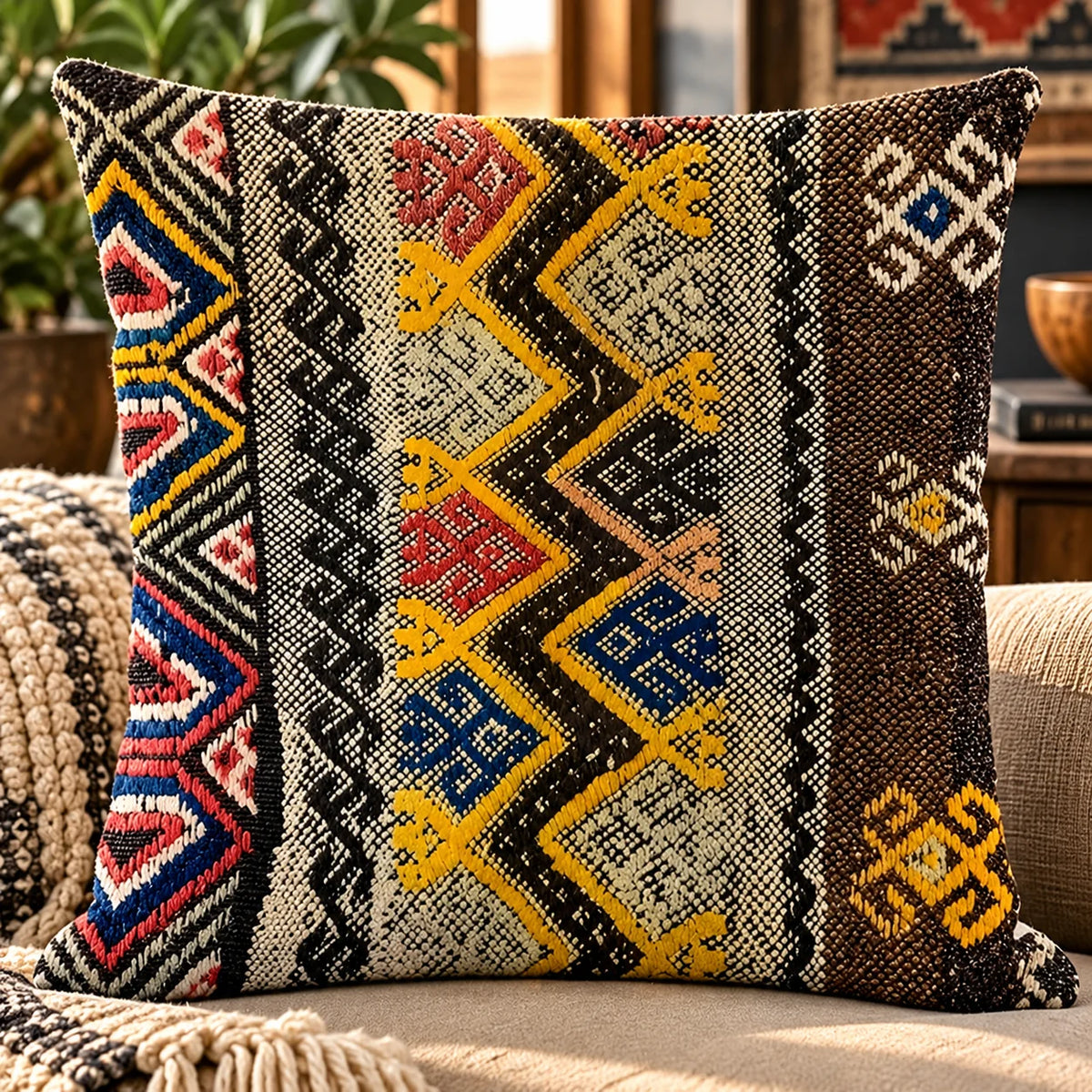 Cushion Cover Kilim Geometric Woven Fits 18 Inch
