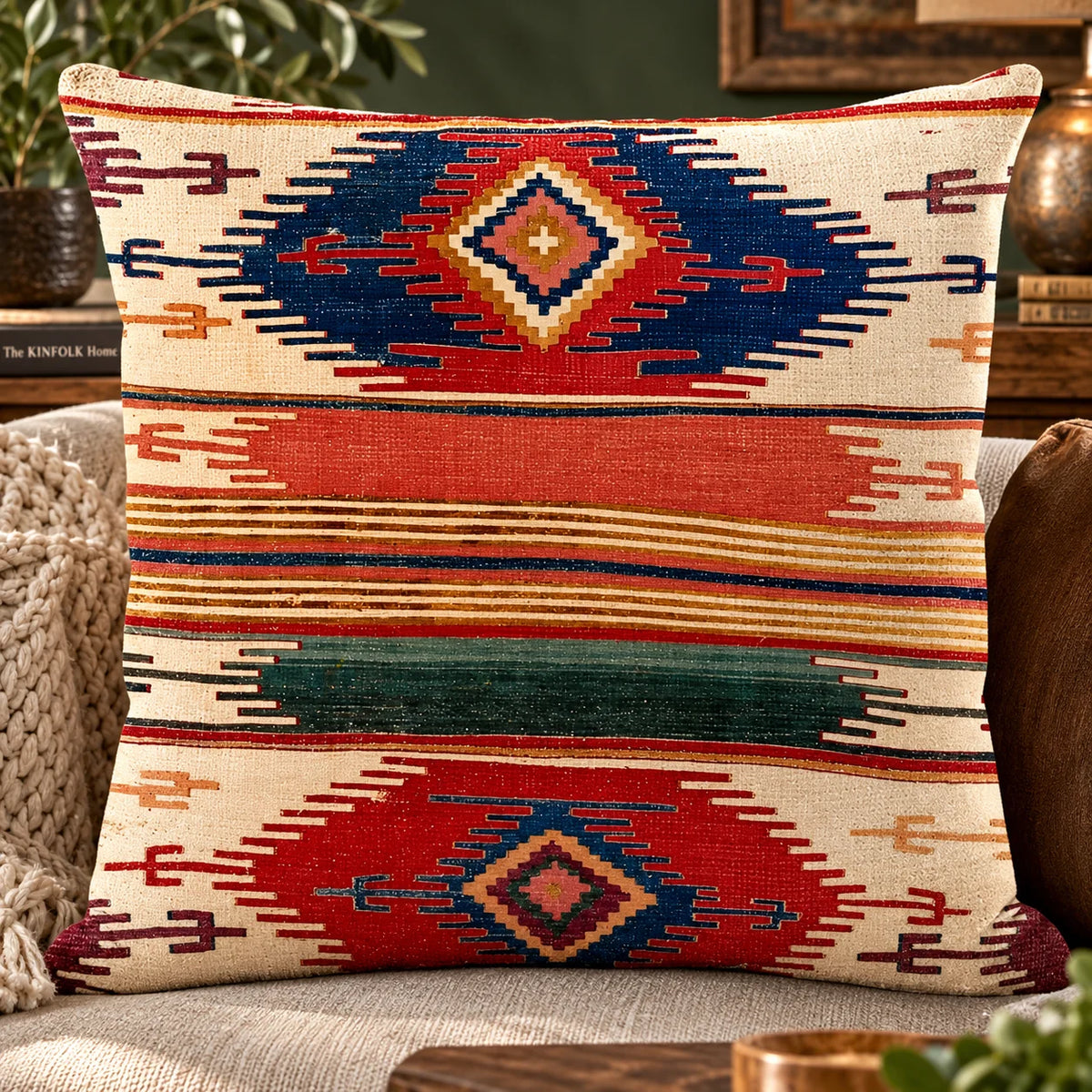 Cushion Cover Kilim Geometric Woven Fits 18 Inch