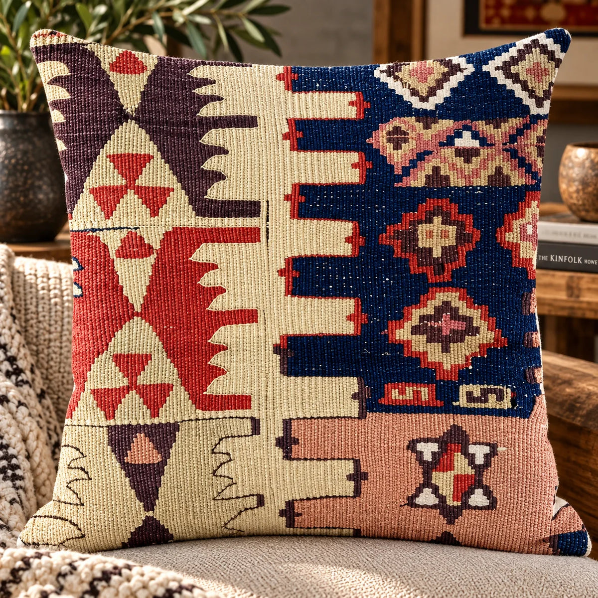 Cushion Cover Kilim Geometric Woven Fits 18 Inch