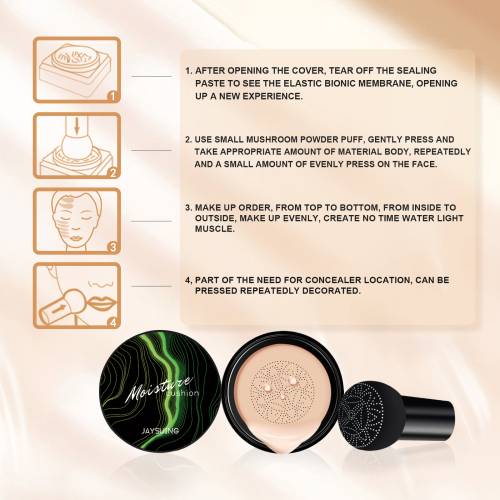 Cushion Foundation Moisturizing Natural Coverage Mushroom Applicator