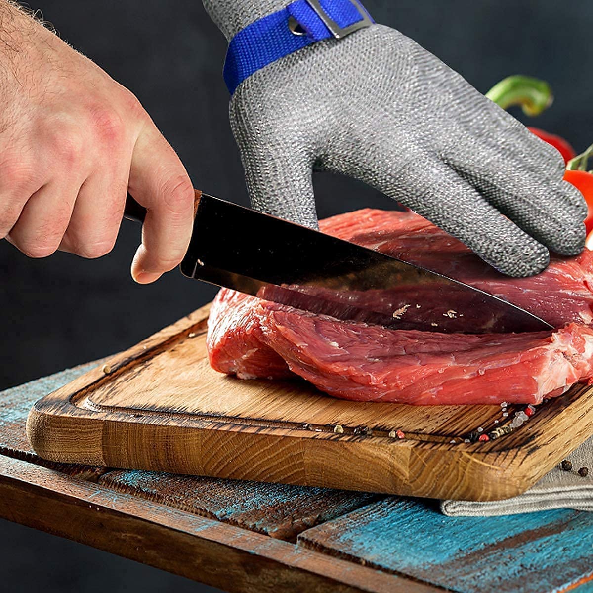 Cut-Resistant Glove 316L Stainless Steel ANSI A9 Dishwasher-Safe