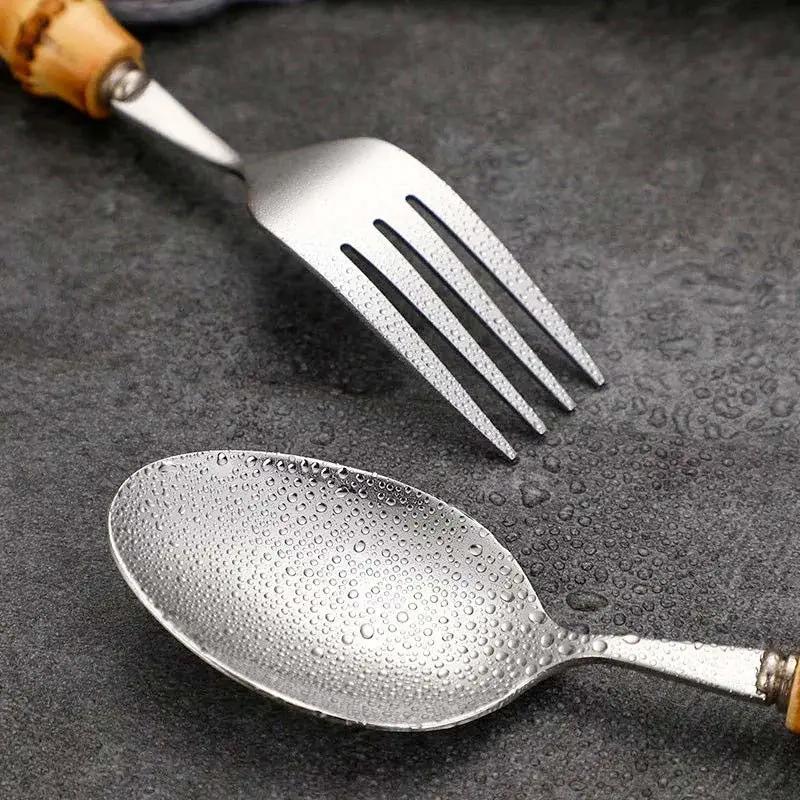 Cutlery Set Stainless Steel Bamboo-Style Handles Dishwasher-Safe Set of 24