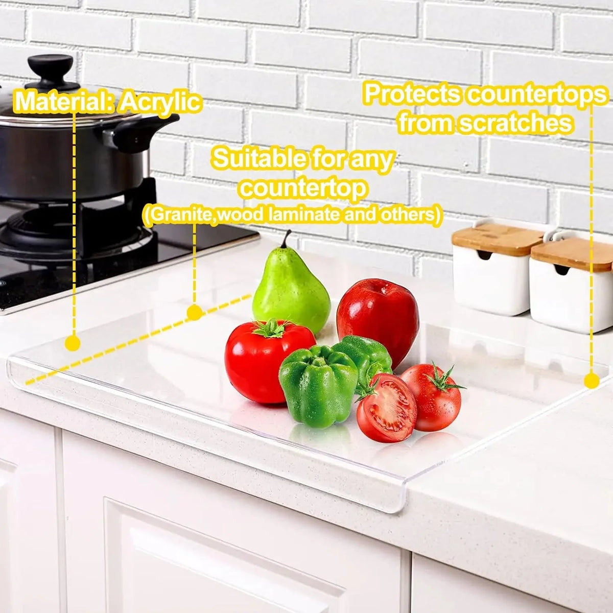 Cutting Board Clear Acrylic Non-Slip Edge Counter Lip