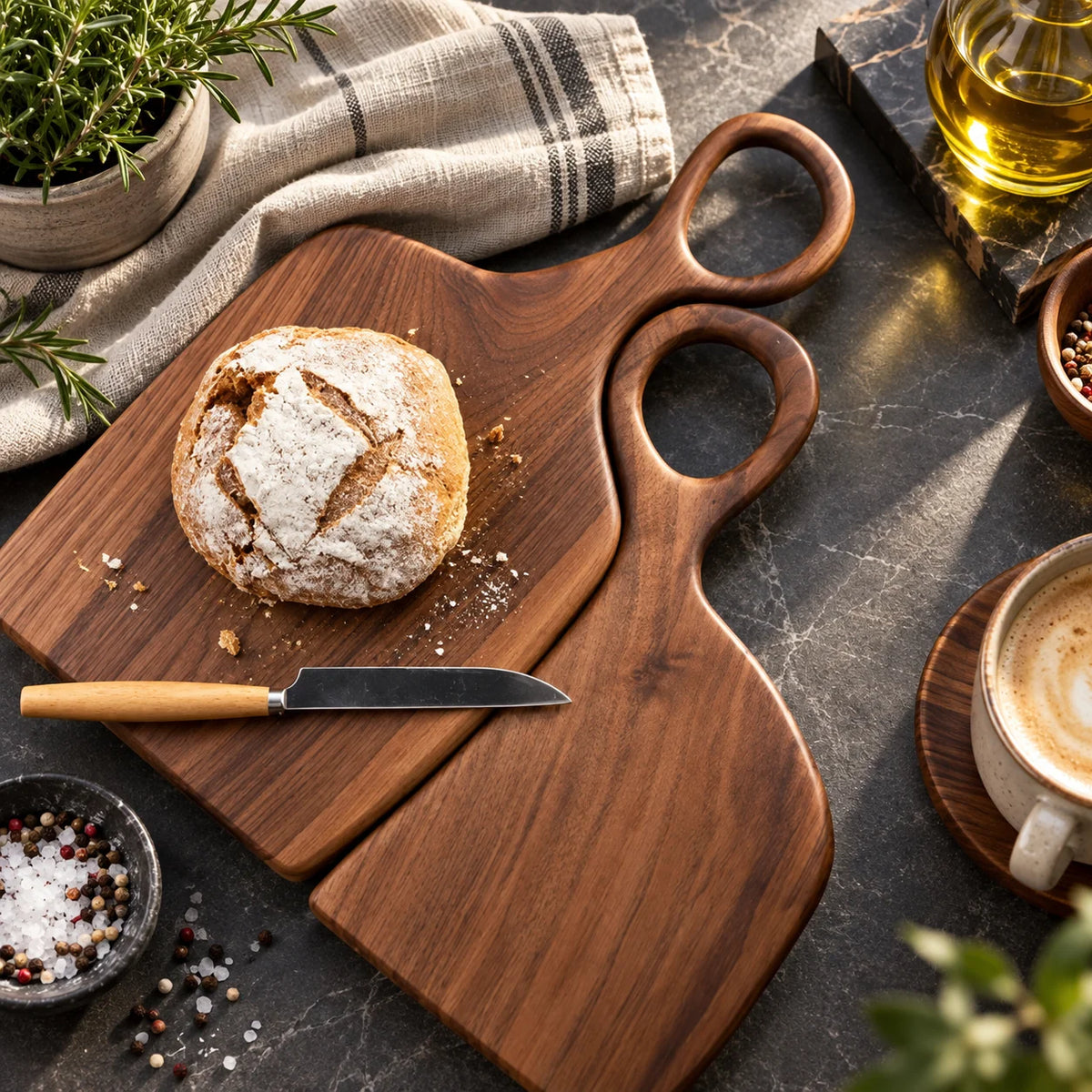 Cutting & Serving Board Set Walnut Double-Sided 2-Piece