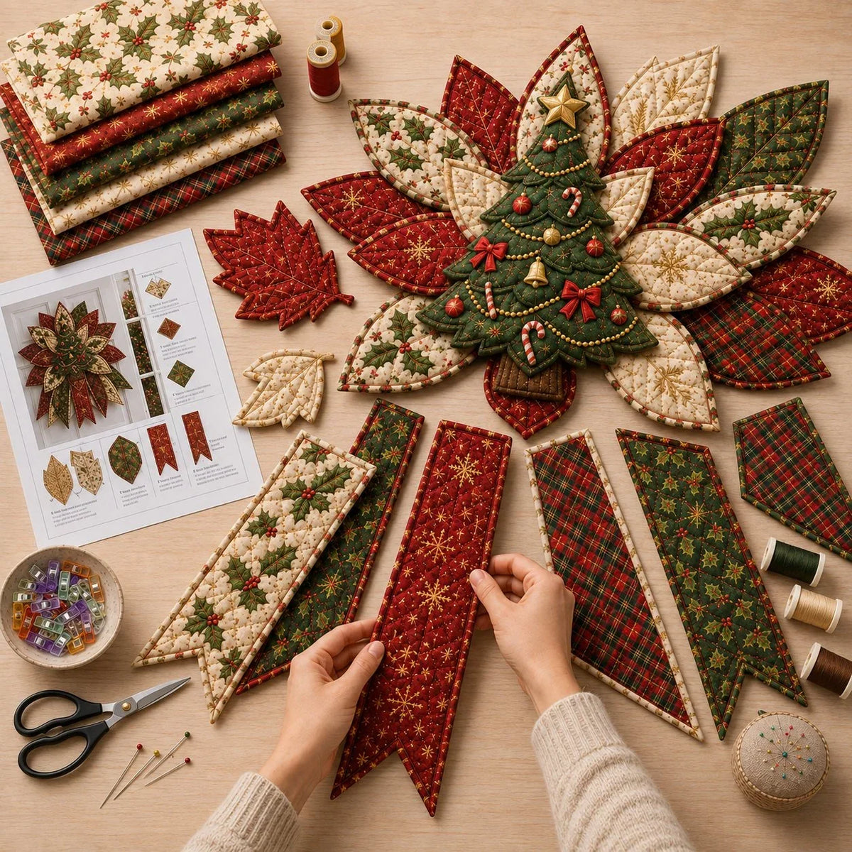 DIY Quilted Christmas Door Hanging Sewing Kit Materials Included 50cm