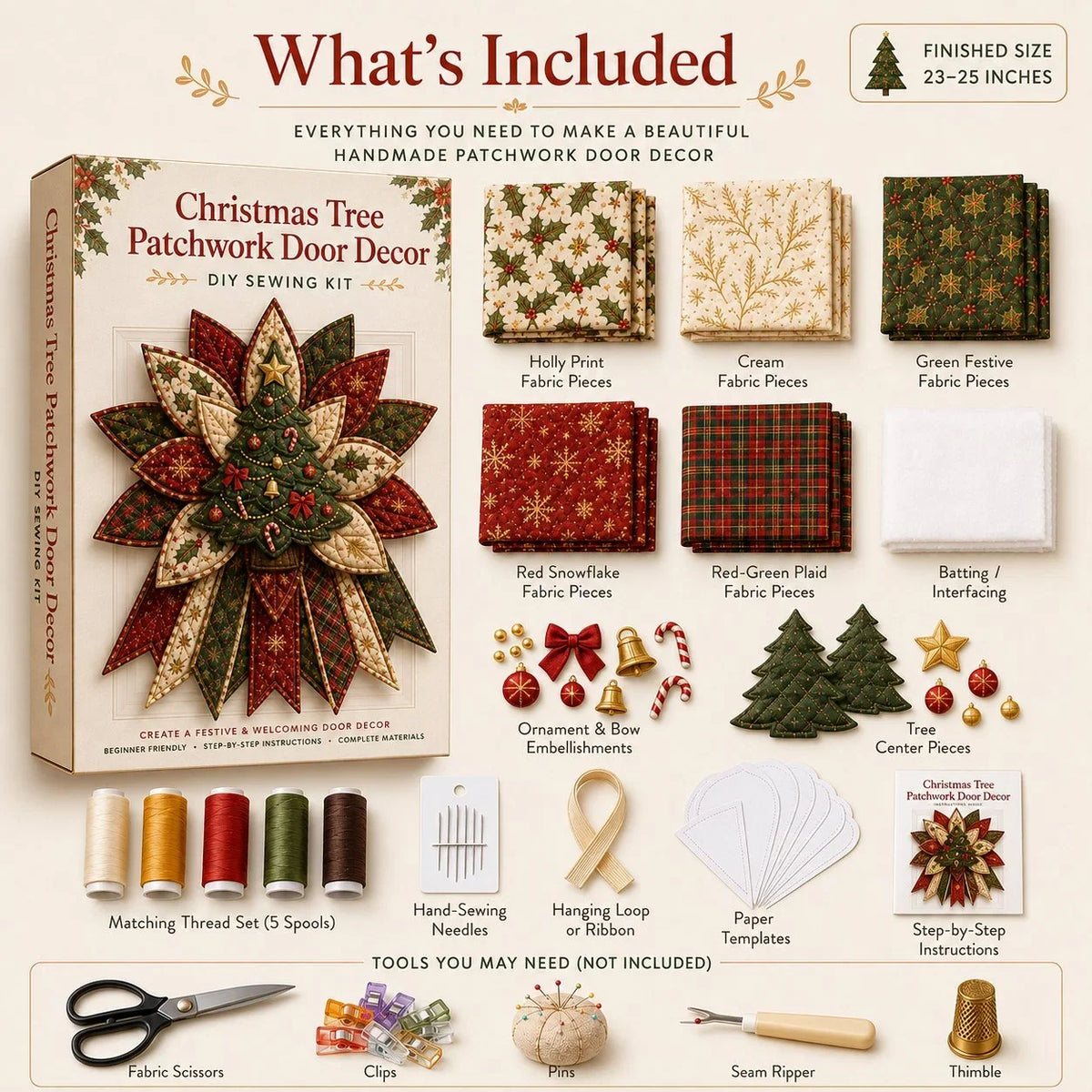 DIY Quilted Christmas Door Hanging Sewing Kit Materials Included 50cm