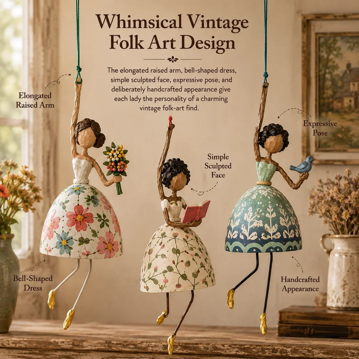 Decorative Hanging Figurine Folk Art Gentle Swaying Motion