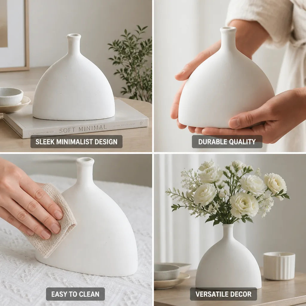 Decorative Vase Minimalist White Smooth Finish
