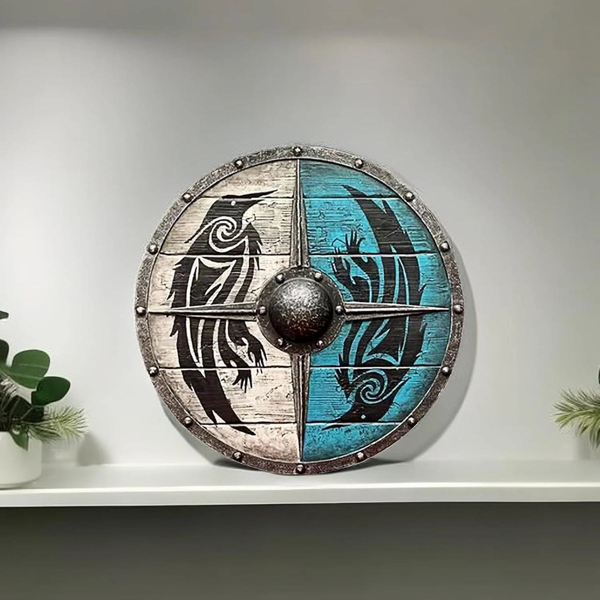 Decorative Wooden Shield 12 Inch Battleworn Finish