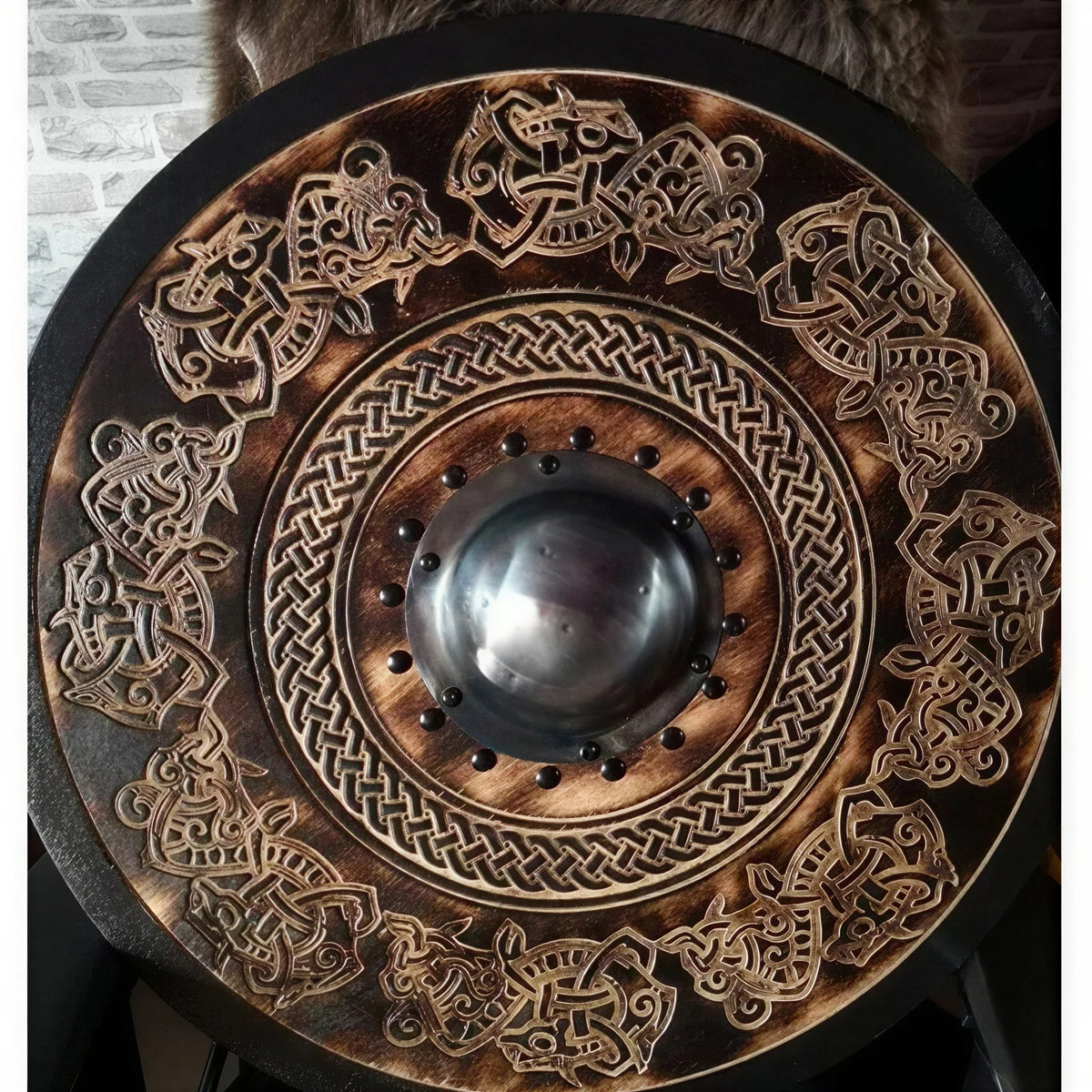 Decorative Wooden Shield 12 Inch Battleworn Finish