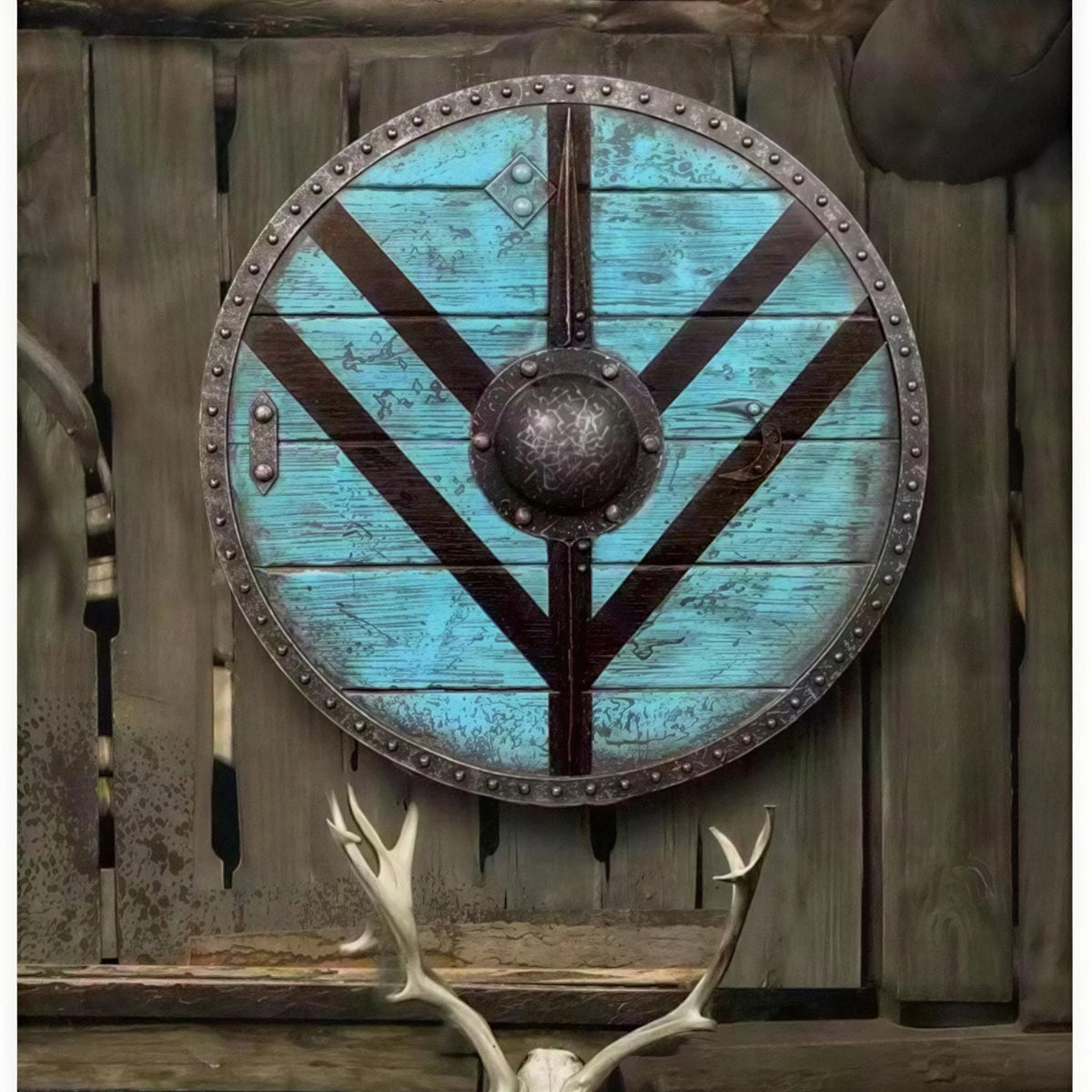Decorative Wooden Shield 12 Inch Battleworn Finish