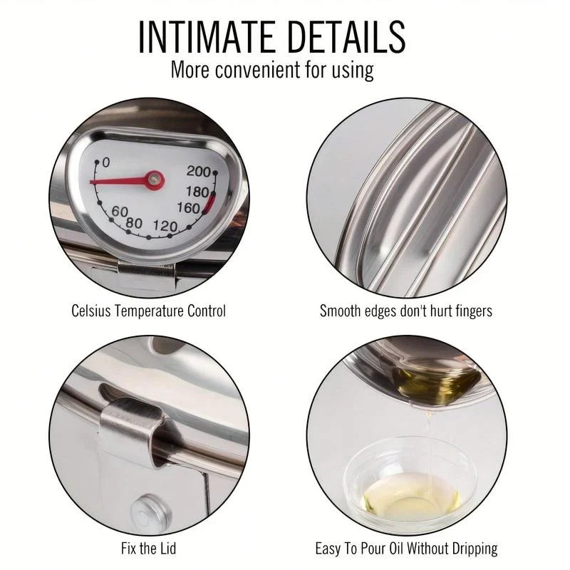Deep Fryer Pot Stainless Steel Built-In Thermometer Fry Basket