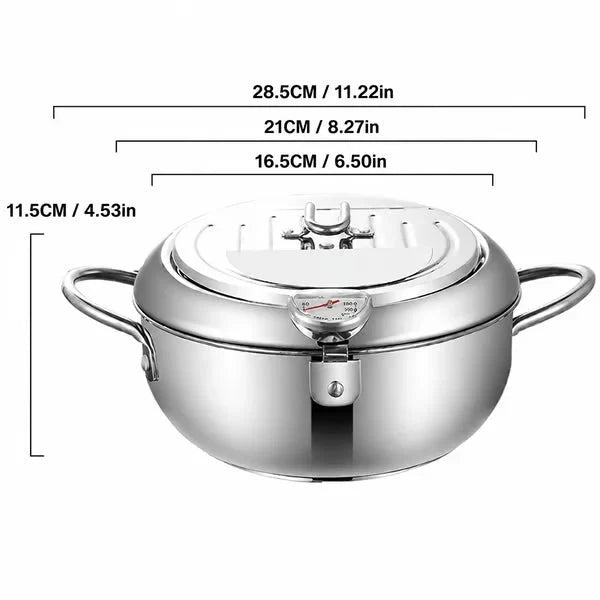 Deep Fryer Pot Stainless Steel Built-In Thermometer Fry Basket