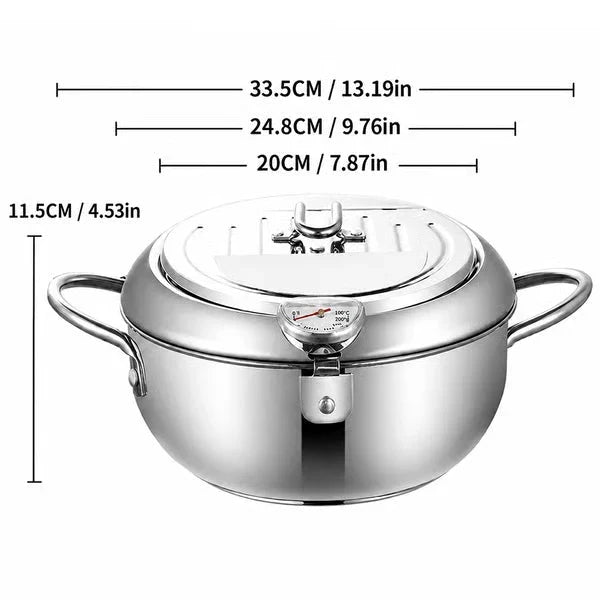 Deep Fryer Pot Stainless Steel Built-In Thermometer Fry Basket