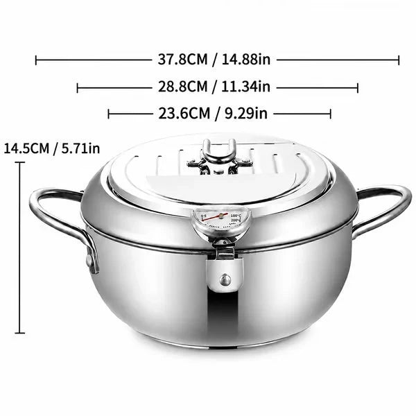 Deep Fryer Pot Stainless Steel Built-In Thermometer Fry Basket