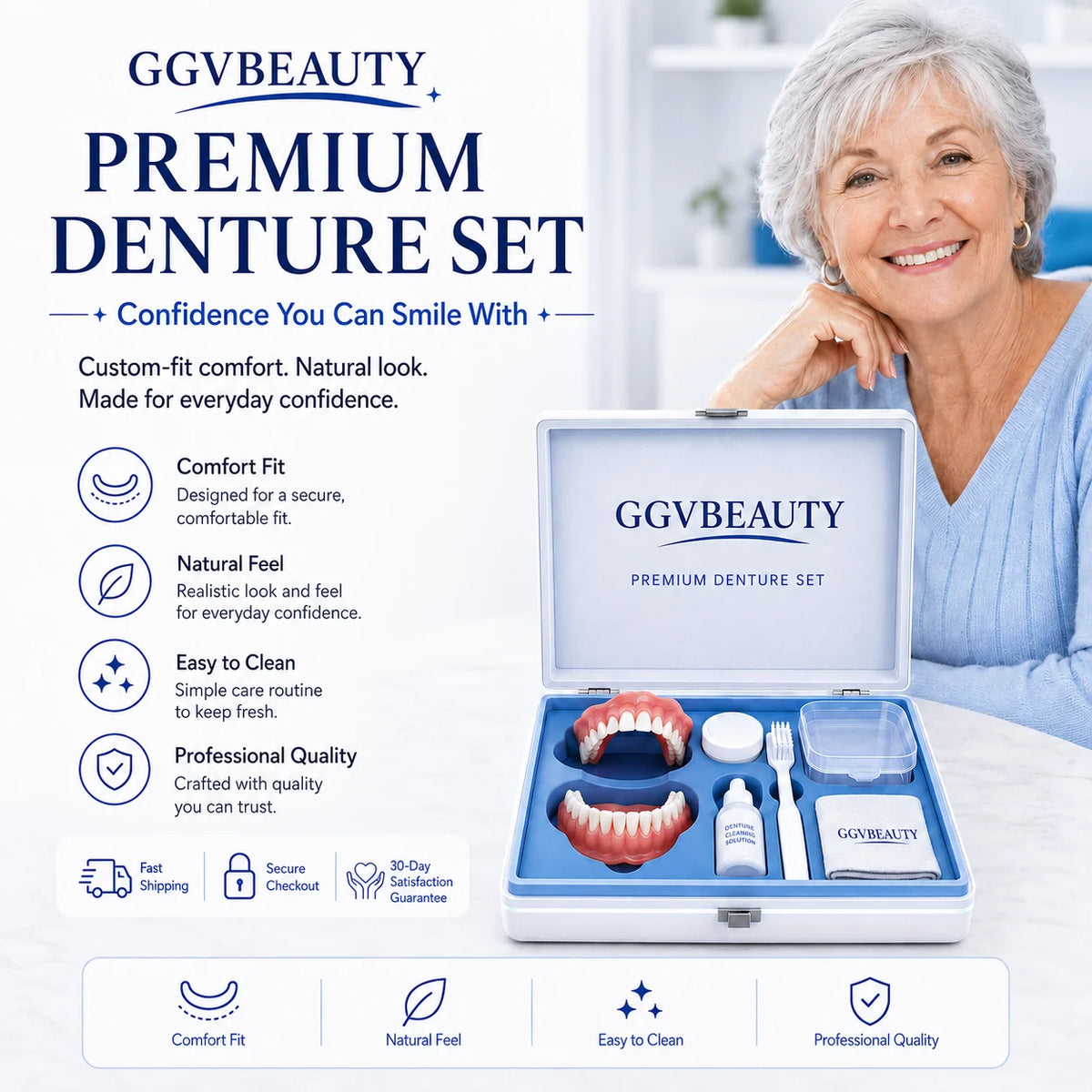 Denture Set Upper & Lower Adjustable At-Home Fit
