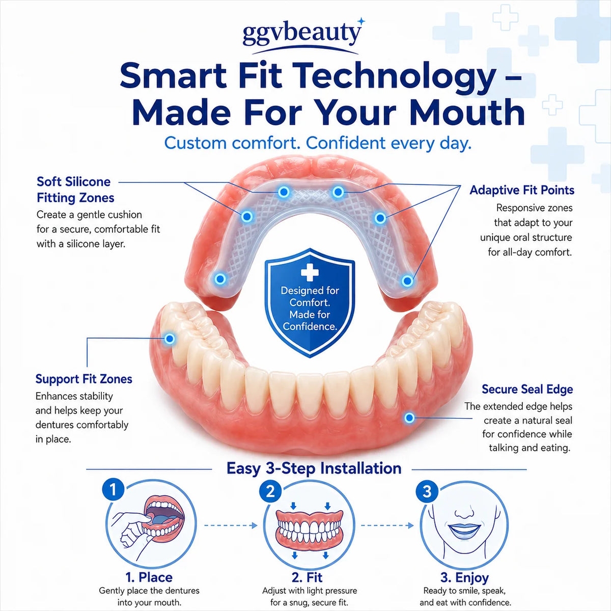 Denture Set Upper & Lower Adjustable At-Home Fit