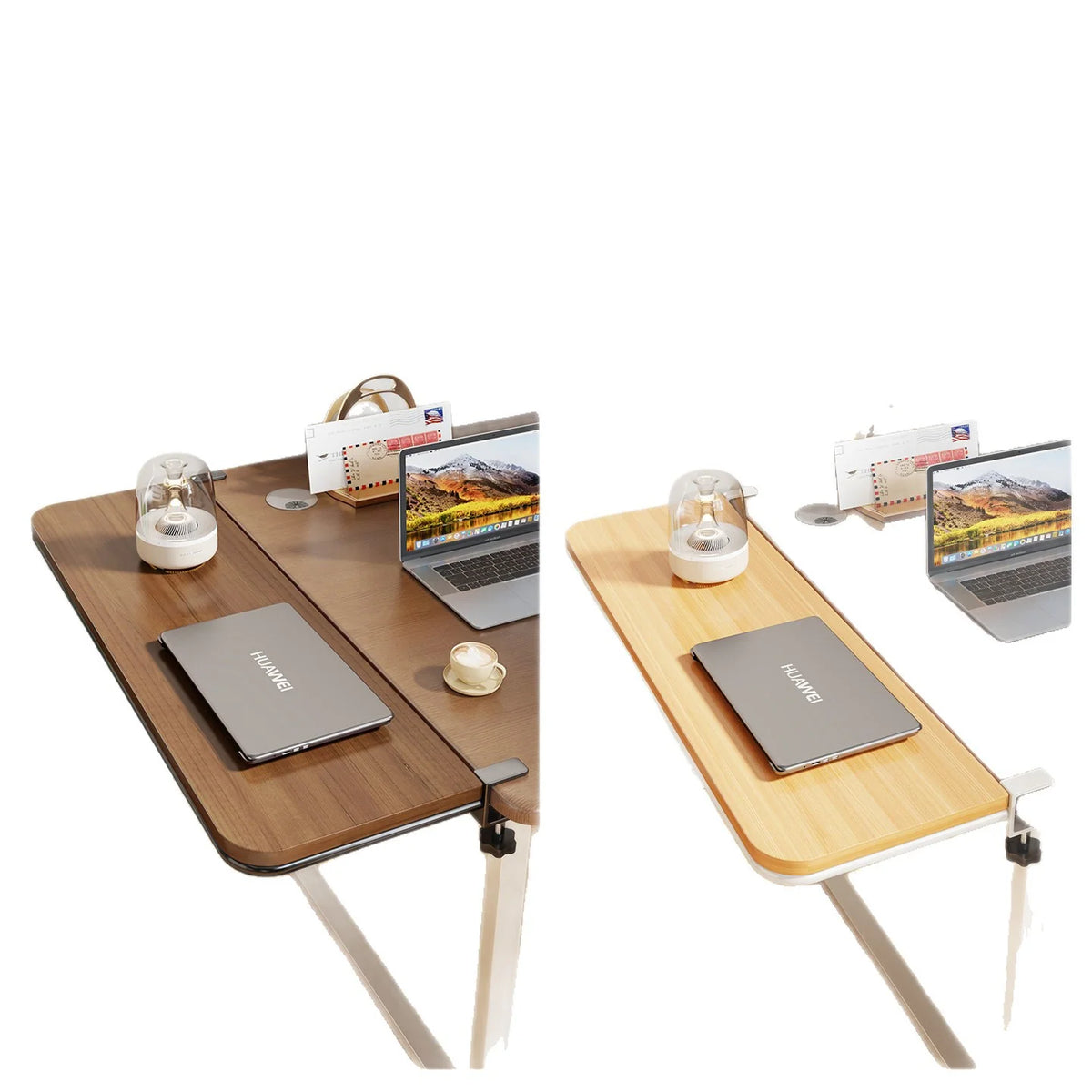 Desk Extension Shelf Bamboo Clamp-On Adjustable & Removable