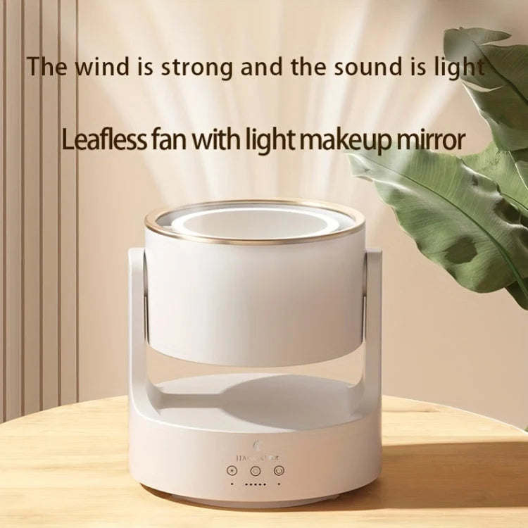 Desktop Fan Bladeless Oscillating LED Light & Cosmetic Mirror