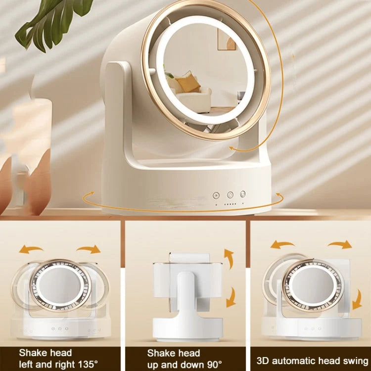 Desktop Fan Bladeless Oscillating LED Light & Cosmetic Mirror