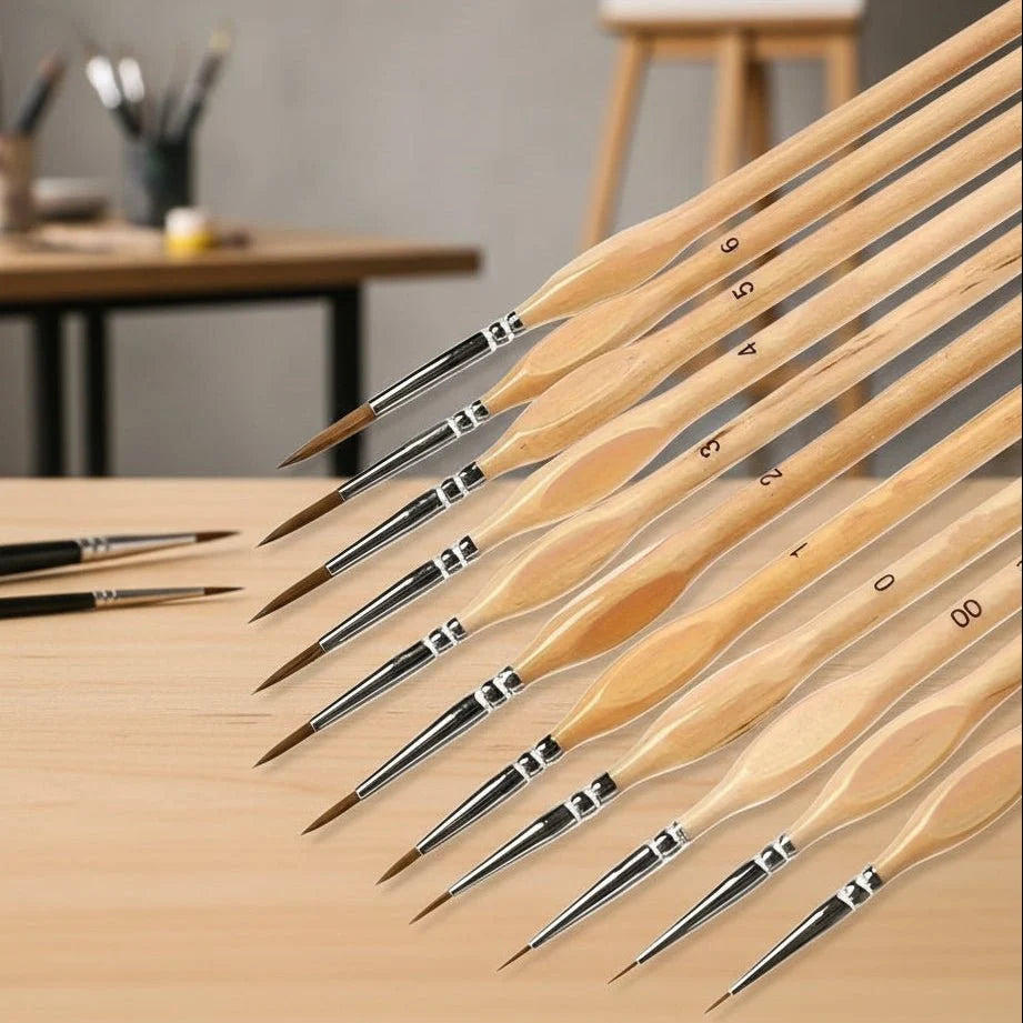 Detail Paintbrush Precision Tip Synthetic Bristles Ergonomic Wooden Handle