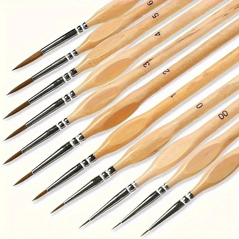 Detail Paintbrush Precision Tip Synthetic Bristles Ergonomic Wooden Handle