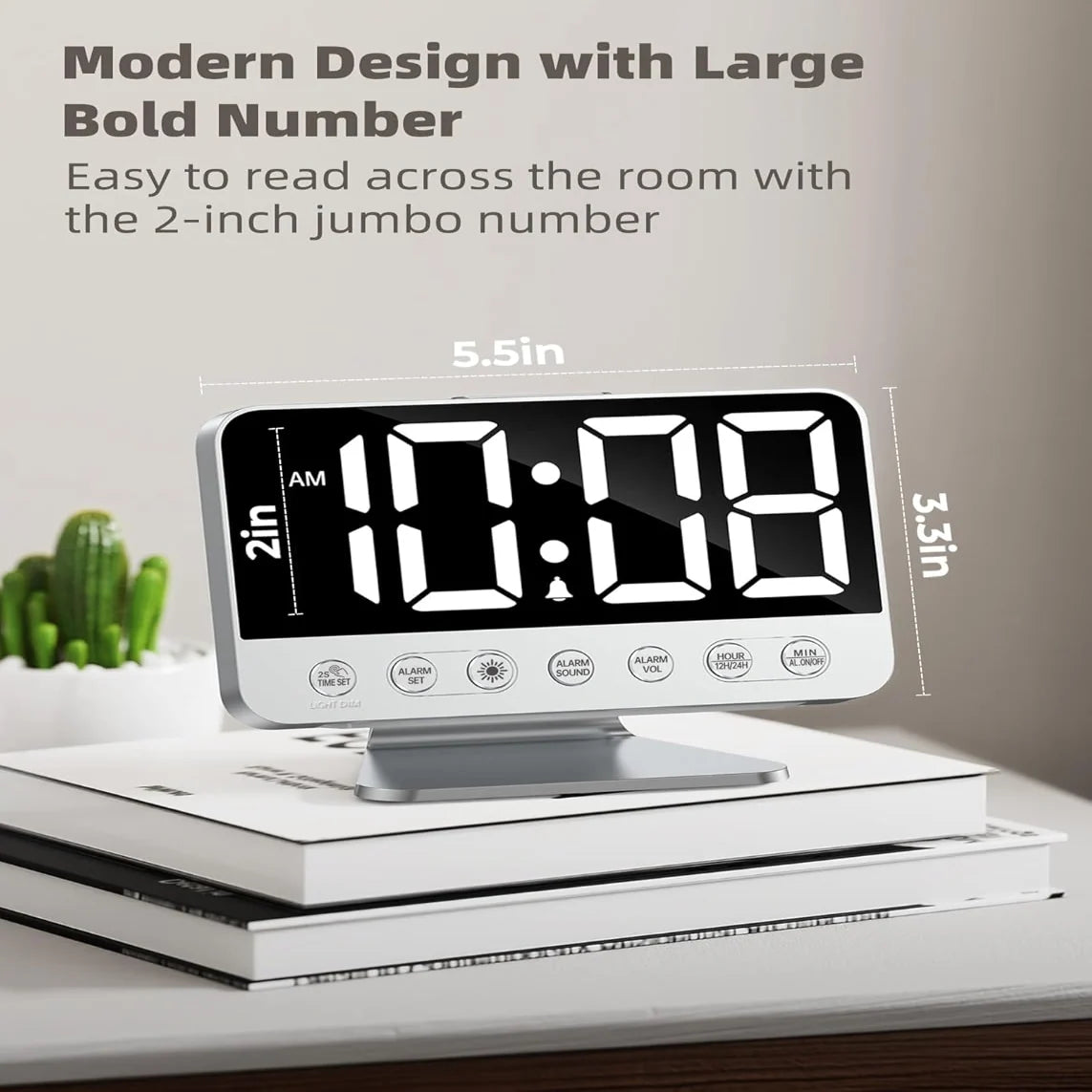 Digital Alarm Clock 2-Inch Display Battery Backup Phone Charging