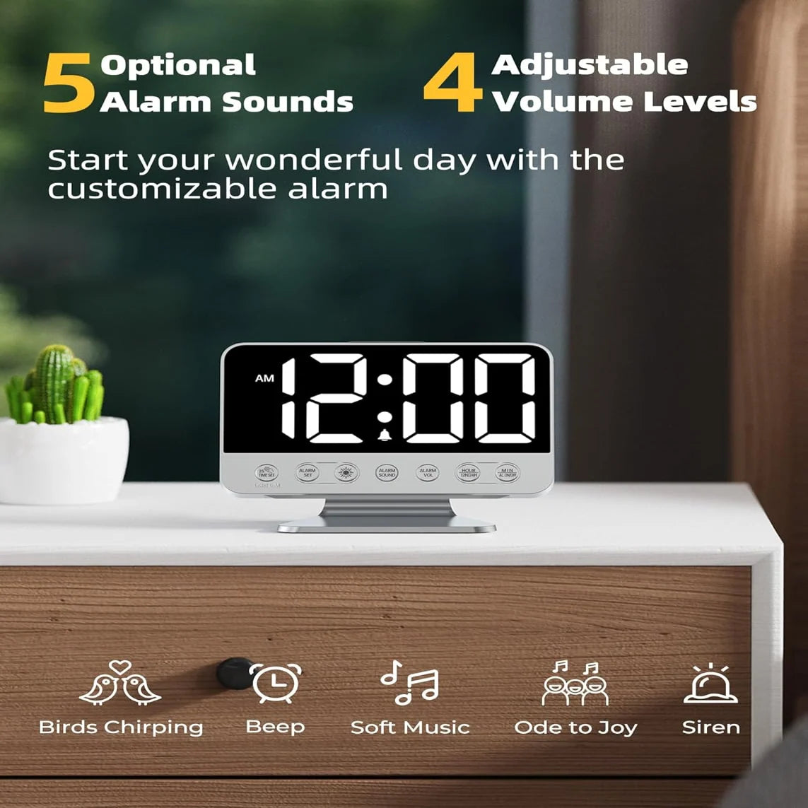 Digital Alarm Clock 2-Inch Display Battery Backup Phone Charging