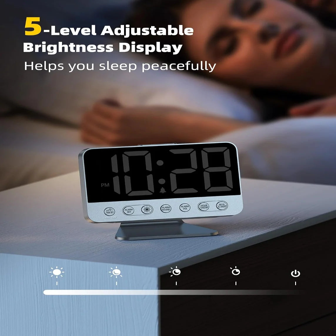 Digital Alarm Clock 2-Inch Display Battery Backup Phone Charging
