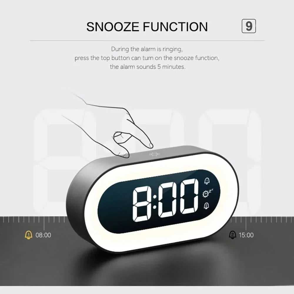Digital Alarm Clock Dimmable Warm Night Light Rechargeable 15-Day Battery