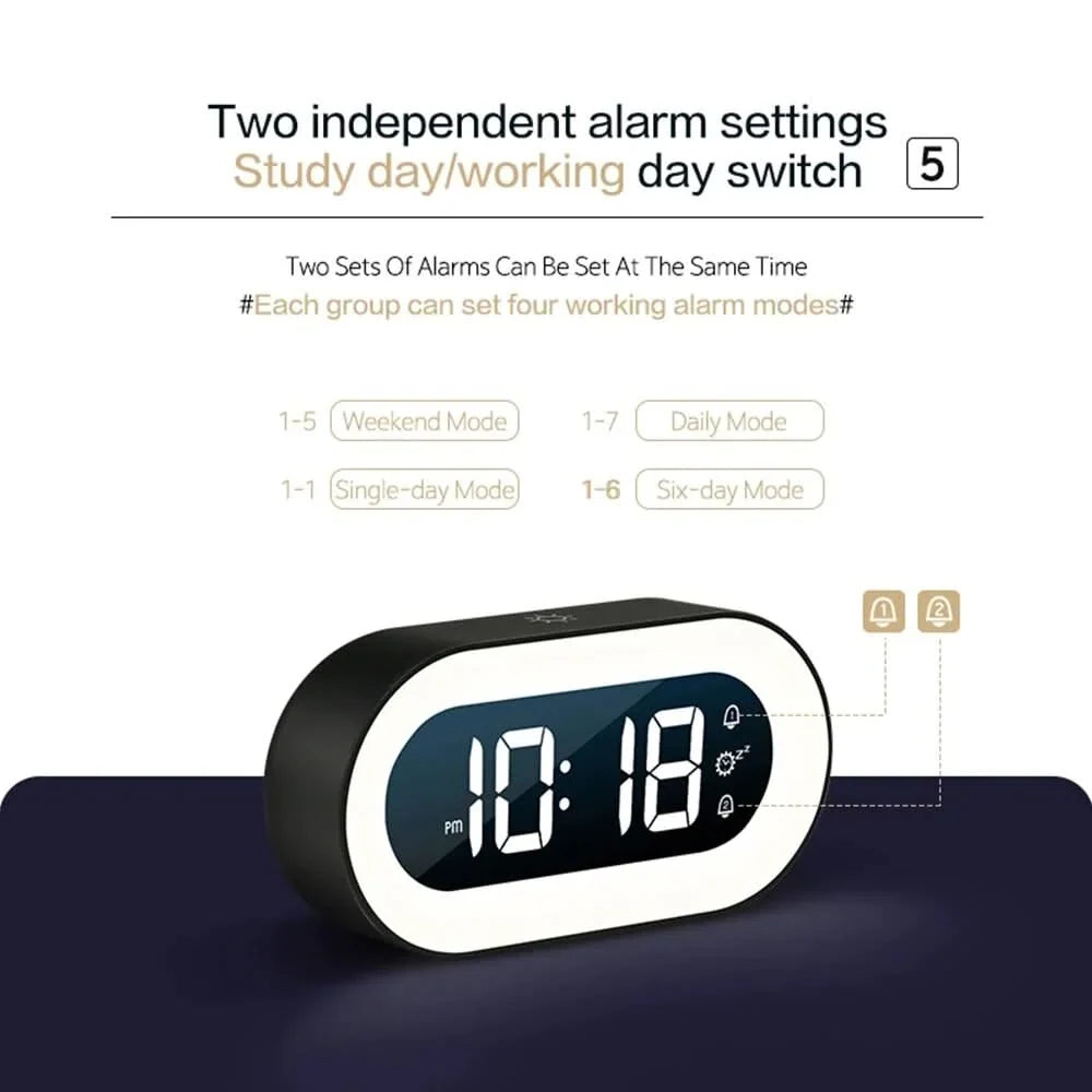Digital Alarm Clock Dimmable Warm Night Light Rechargeable 15-Day Battery