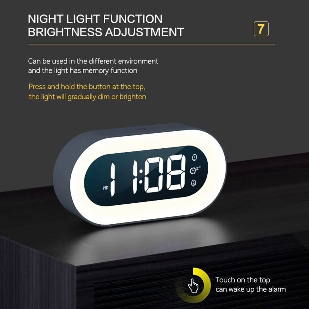 Digital Alarm Clock Dimmable Warm Night Light Rechargeable 15-Day Battery