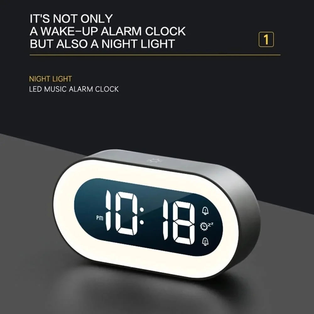 Digital Alarm Clock Dimmable Warm Night Light Rechargeable 15-Day Battery