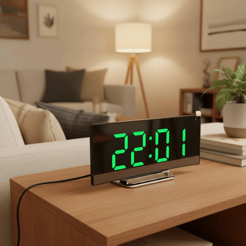 Digital Alarm Clock Large LED Display Silent No-Tick Design