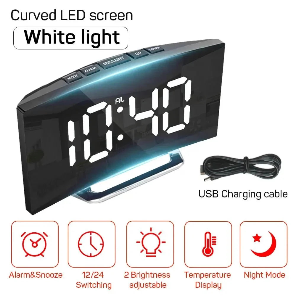Digital Alarm Clock Large LED Display Silent No-Tick Design