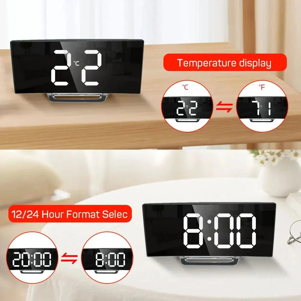 Digital Alarm Clock Large LED Display Silent No-Tick Design