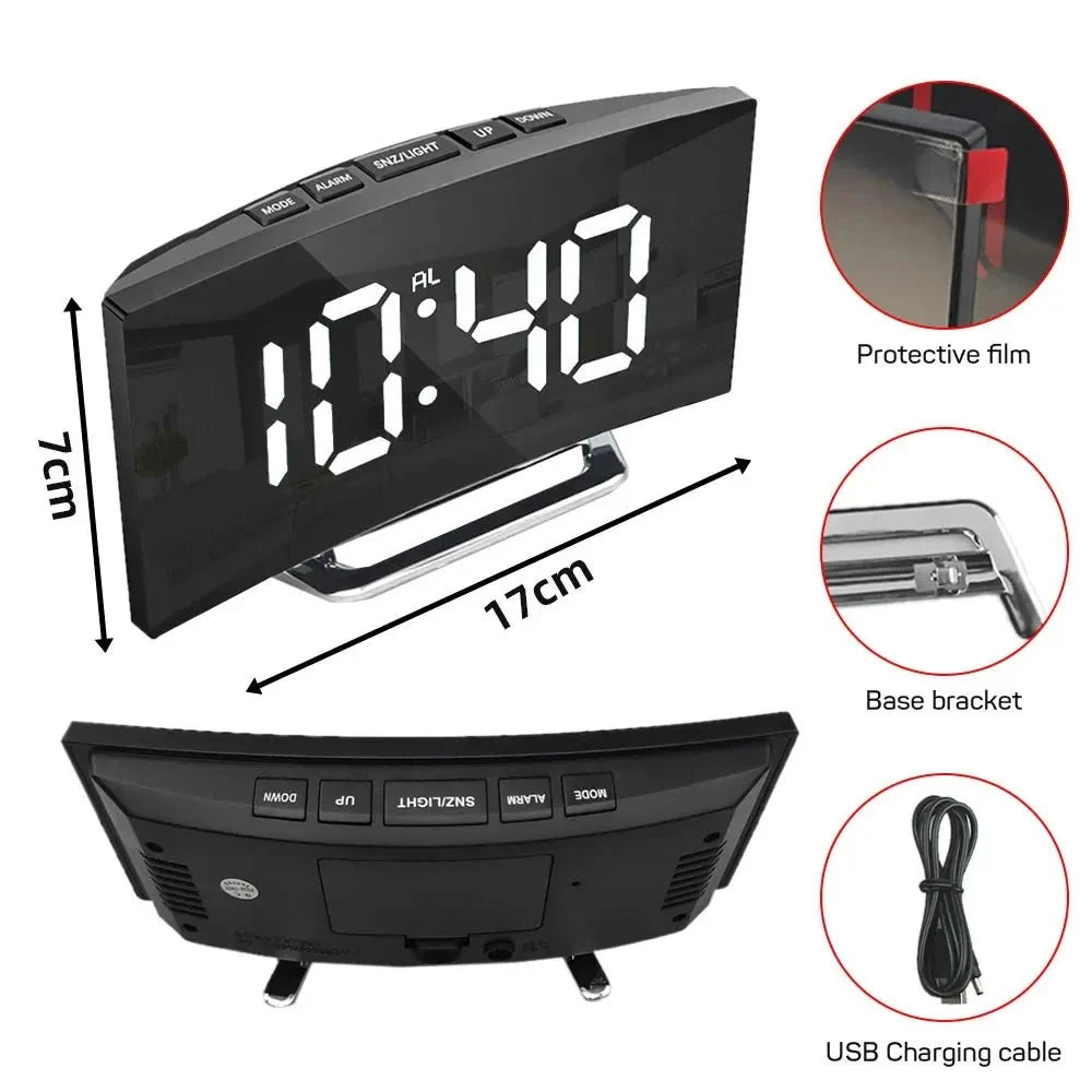 Digital Alarm Clock Large LED Display Silent No-Tick Design