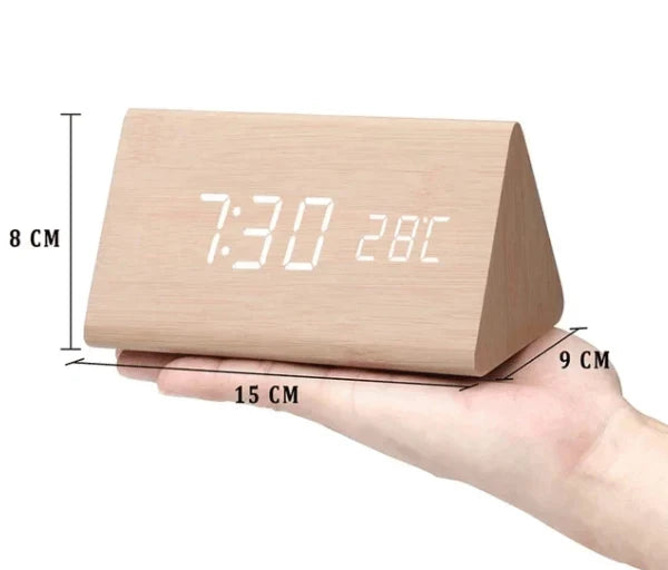 Digital Alarm Clock Wooden Voice-Activated Adjustable LED Display