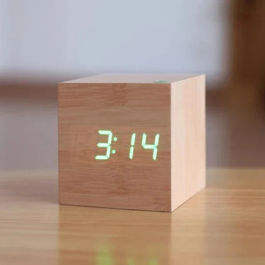 Digital Clock Wood Style Hidden LED Adjustable Brightness